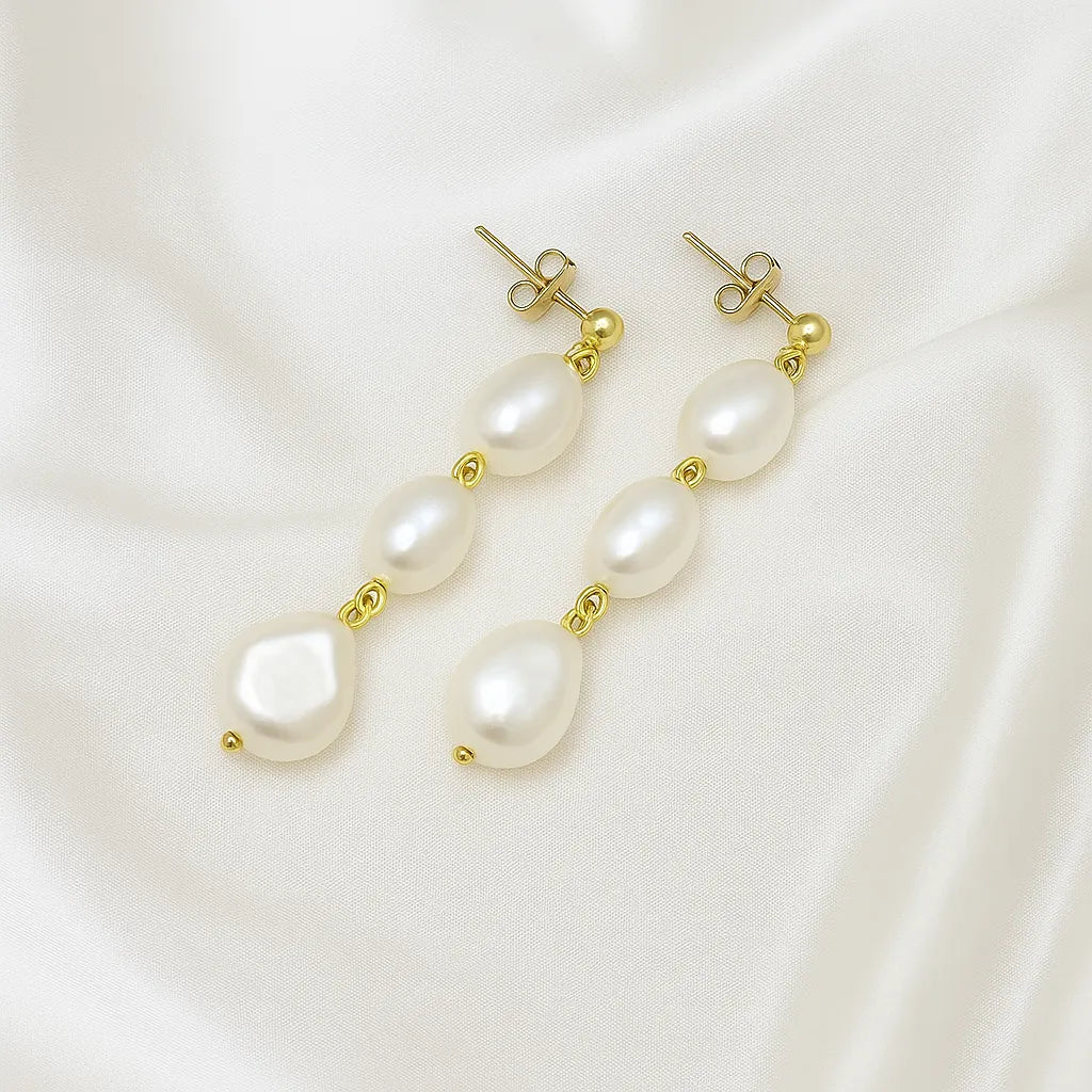 Salvatori Paris Reine Perla Stud Three Pearl Drop Earrings