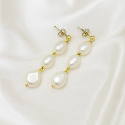 Salvatori Paris Reine Perla Stud Three Pearl Drop Earrings