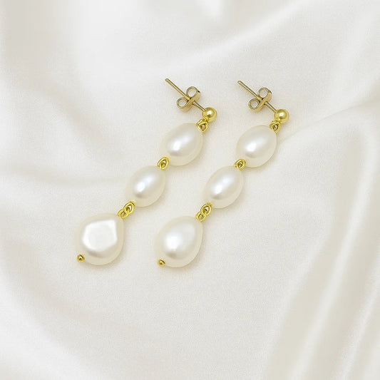 Salvatori Paris Reine Perla Stud Three Pearl Drop Earrings