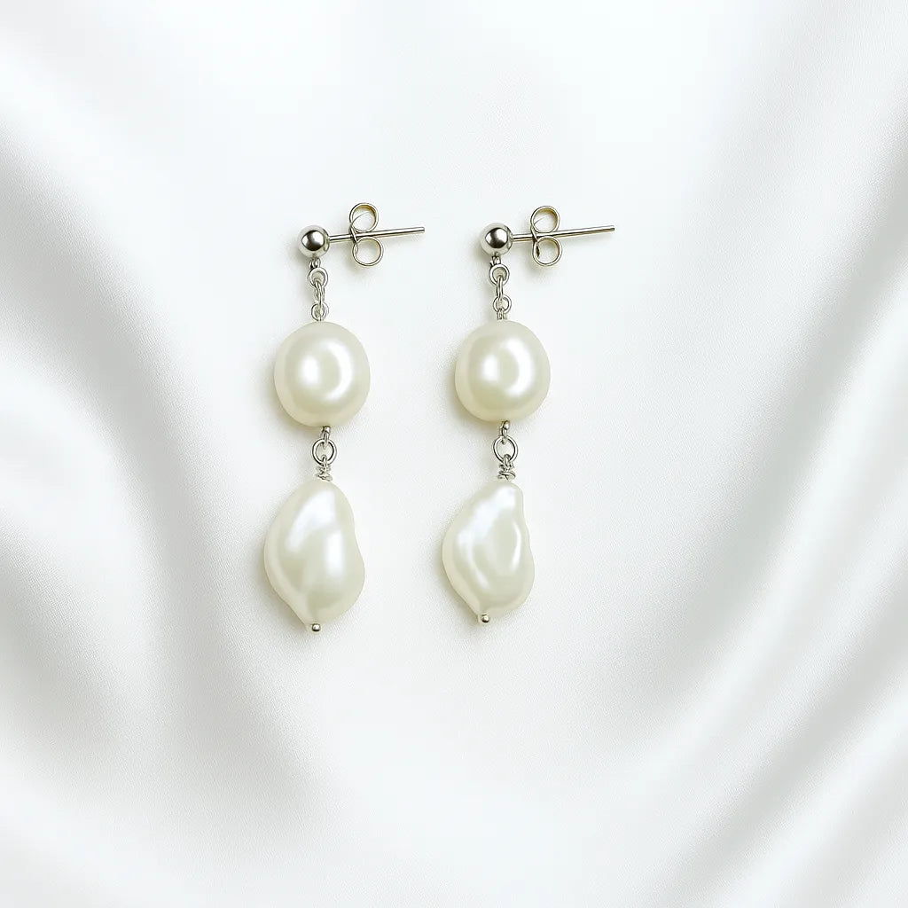 Salvatori Paris Perla Mystique Silver Stud Double Pearl Drop Earrings