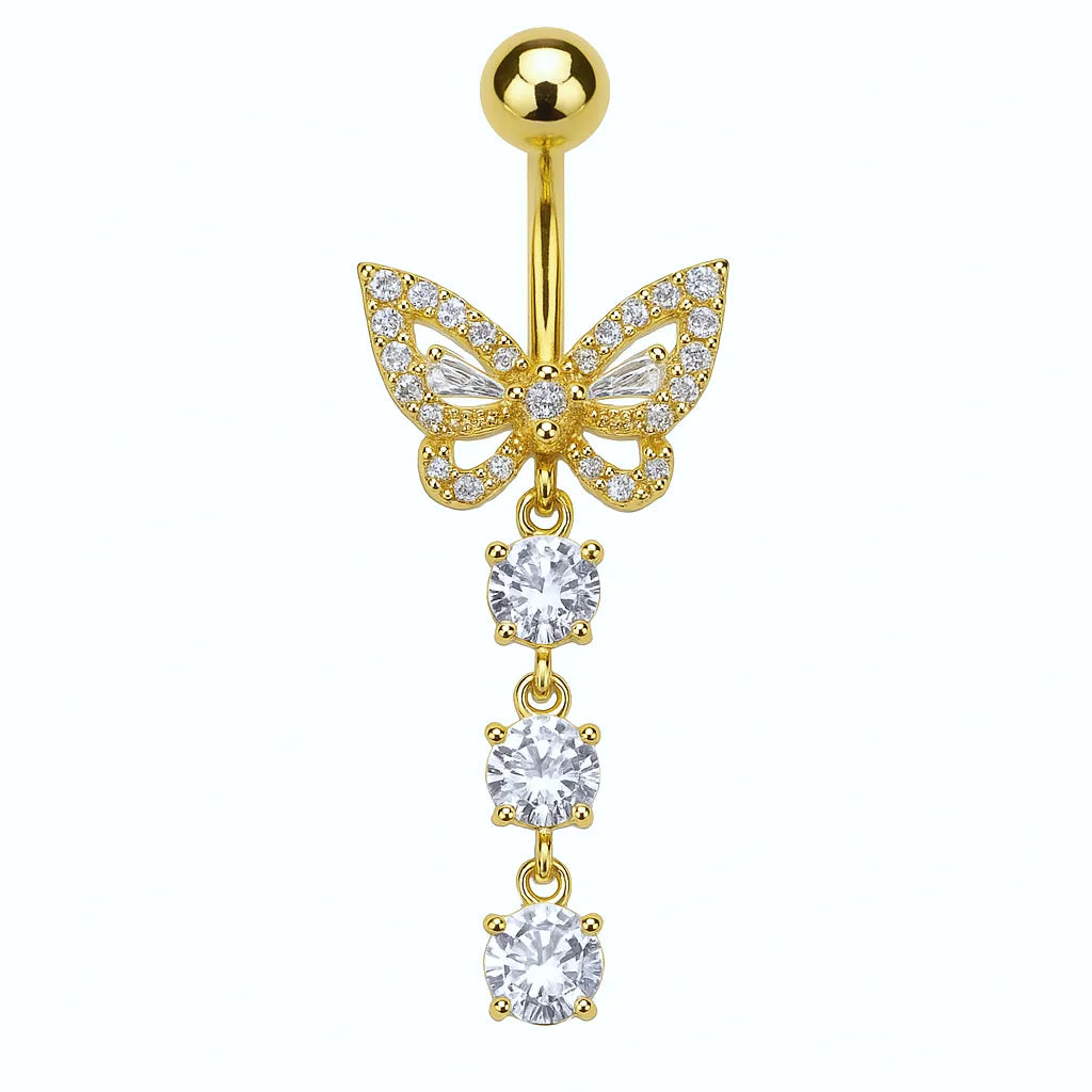 Salvatori Paris Gold Plated Surgical Steel Diamond Butterfly Belly Piercing