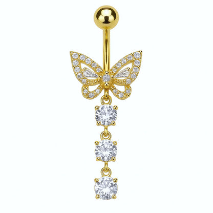 Salvatori Paris Gold Plated Surgical Steel Diamond Butterfly Belly Piercing