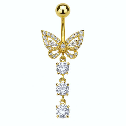 Salvatori Paris Gold Plated Surgical Steel Diamond Butterfly Belly Piercing