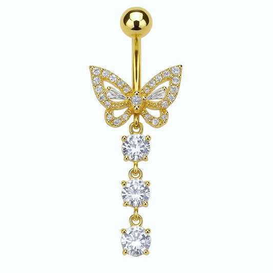 Salvatori Paris Gold Plated Surgical Steel Diamond Butterfly Belly Piercing