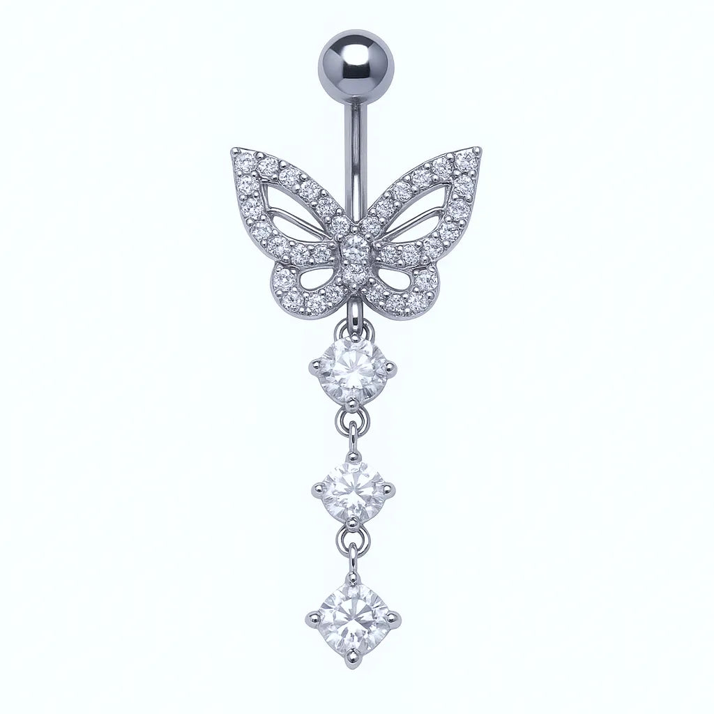 Salvatori Paris Silver Surgical Steel Diamond Butterfly Belly Piercing