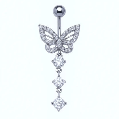 Salvatori Paris Silver Surgical Steel Diamond Butterfly Belly Piercing