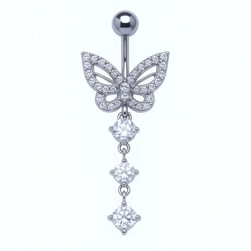 Salvatori Paris Silver Surgical Steel Diamond Butterfly Belly Piercing
