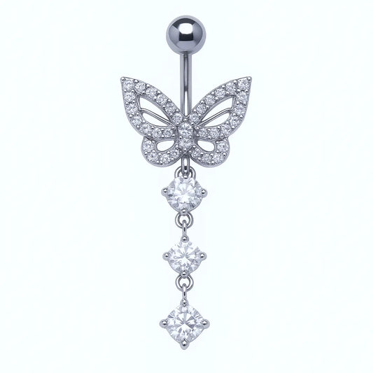 Salvatori Paris Silver Surgical Steel Diamond Butterfly Belly Piercing