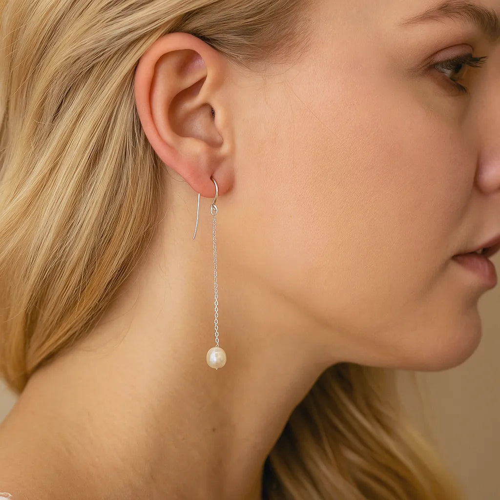 Salvatori Paris Lys Serein Silver Long Pearl Hook Drop Earrings