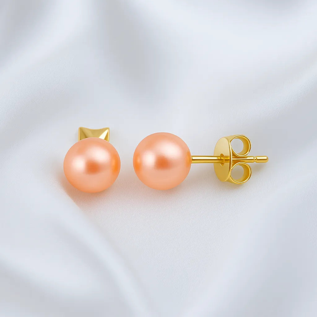 Salvatori Paris Voile d’Or 7mm Orange Pearl Stud Earrings
