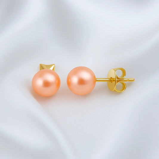 Salvatori Paris Voile d’Or 7mm Orange Pearl Stud Earrings