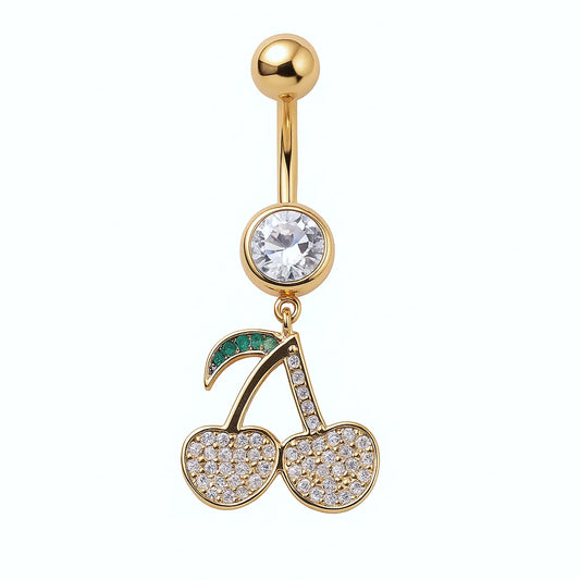 Salvatori Paris Gold Plated Surgical Steel Diamond Cherry Belly Piercing