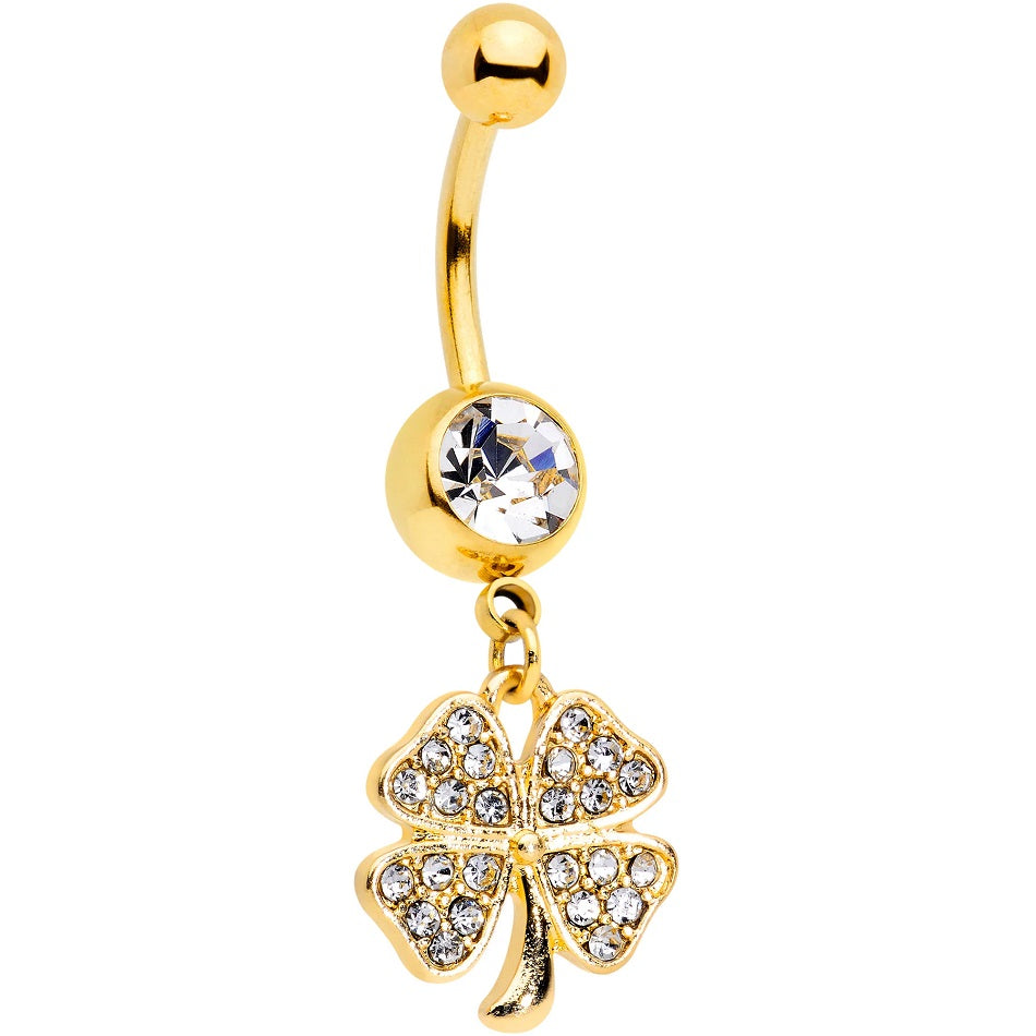 Salvatori Paris Gold Plated Surgical Steel Cubic Zirconia Clover Belly Bar