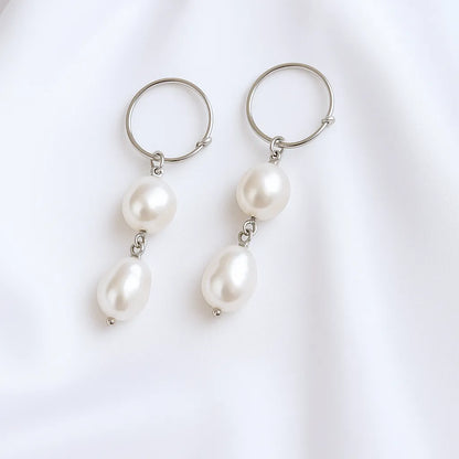 Salvatori Paris Vent Saphir Silver Oval Double Pearl Drop Earrings