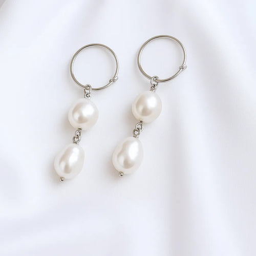 Salvatori Paris Vent Saphir Silver Oval Double Pearl Drop Earrings