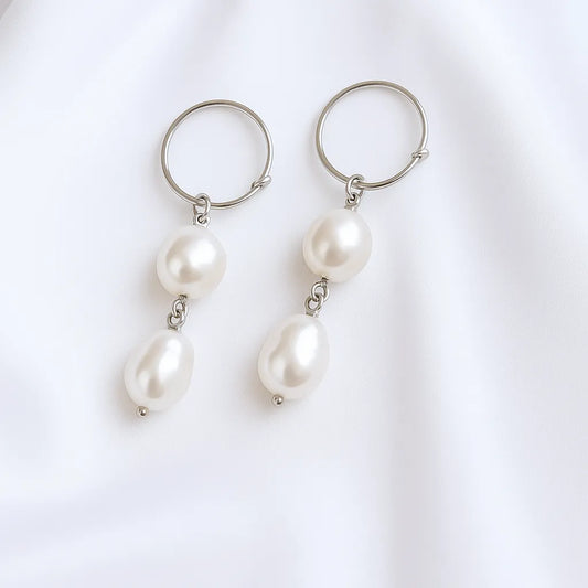Salvatori Paris Vent Saphir Silver Oval Double Pearl Drop Earrings