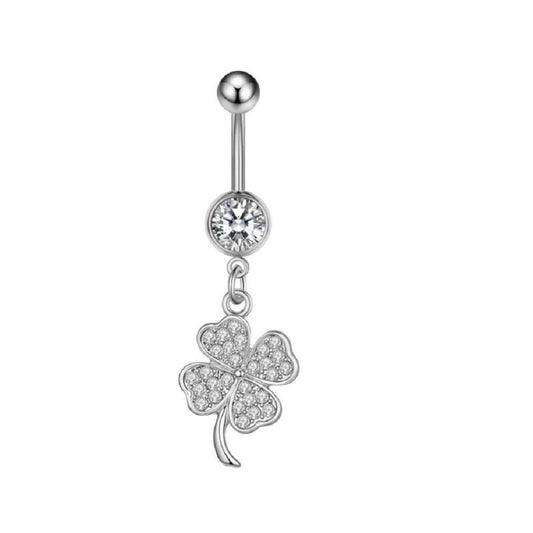 Salvatori Paris Surgical Steel Cubic Zirconia Clover Belly Bar