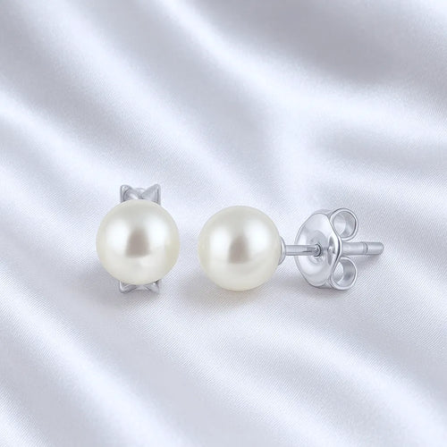 Salvatori Paris Voile d’Or 4mm Silver Classic Pearl Stud Earrings