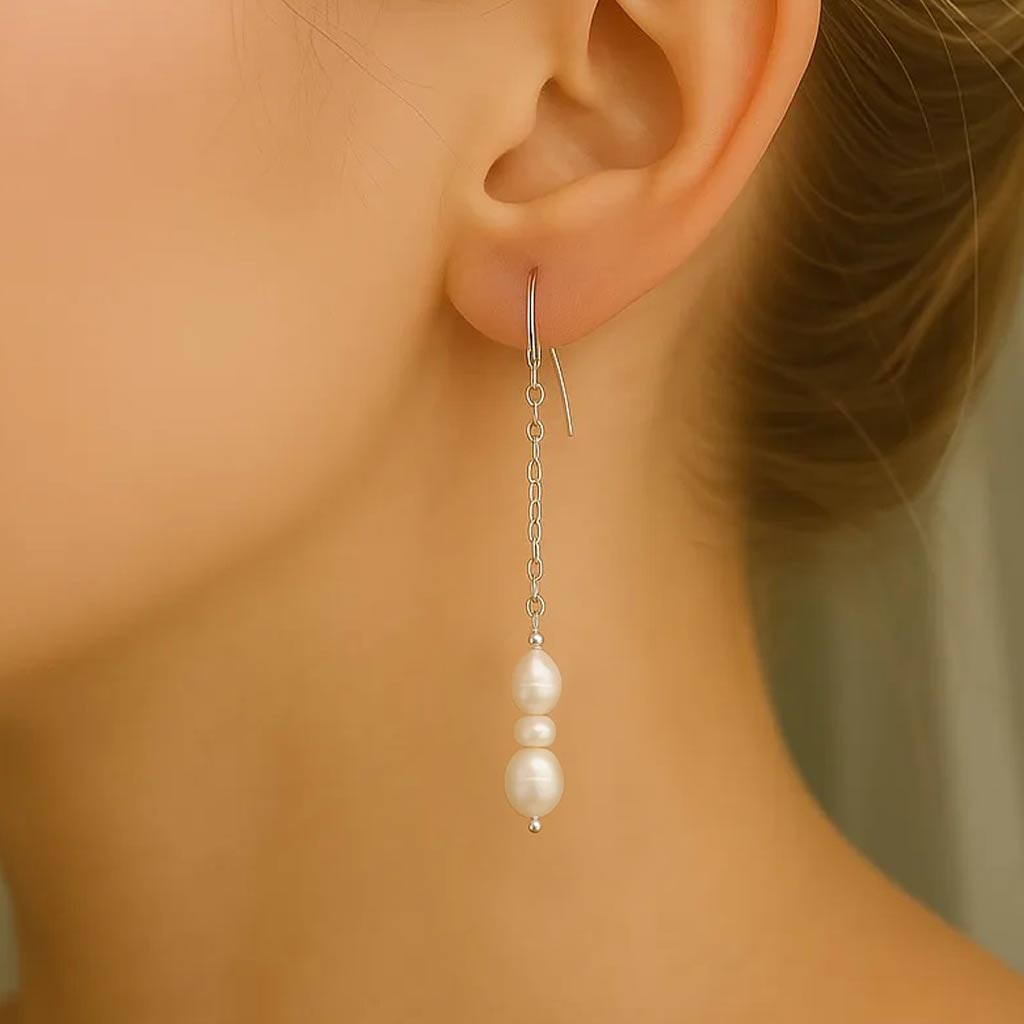 Salvatori Paris Saphire Nuit Silver Hook Pearl Drop Earrings
