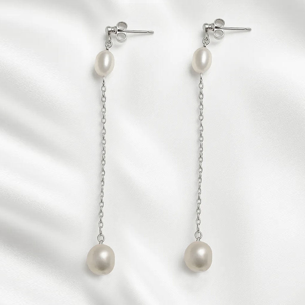 Salvatori Paris Douce Nuit Silver Chain Pearl Drop Earrings