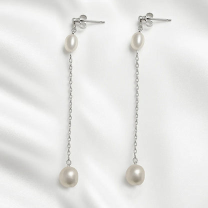Salvatori Paris Douce Nuit Silver Chain Pearl Drop Earrings