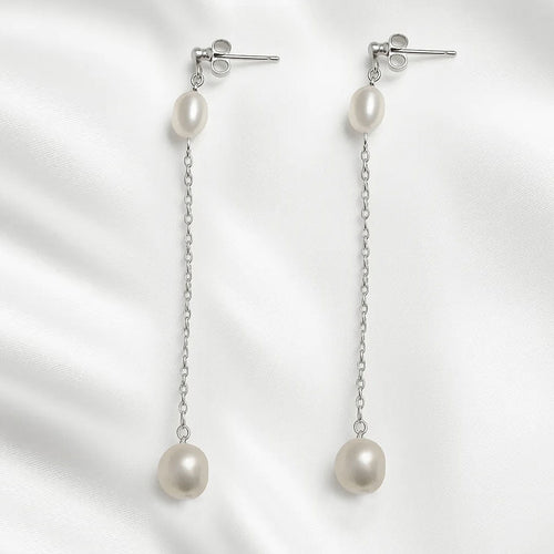 Salvatori Paris Douce Nuit Silver Chain Pearl Drop Earrings
