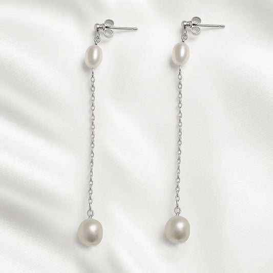 Salvatori Paris Douce Nuit Silver Chain Pearl Drop Earrings