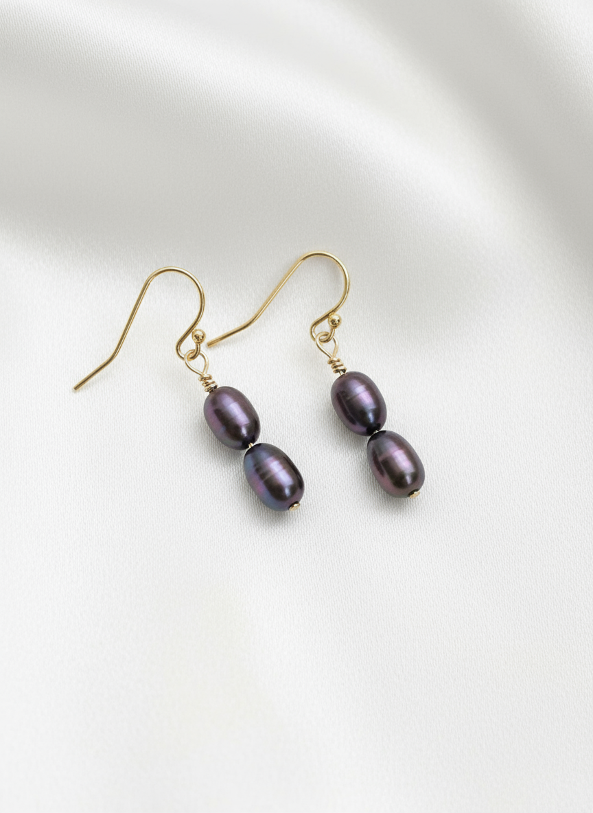 Salvatori Paris Solea Alba Gold Filled Double Black Pearl Drop Earrings