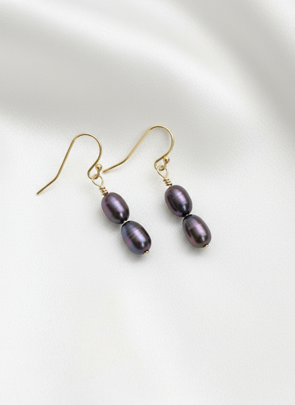 Salvatori Paris Solea Alba Gold Filled Double Black Pearl Drop Earrings