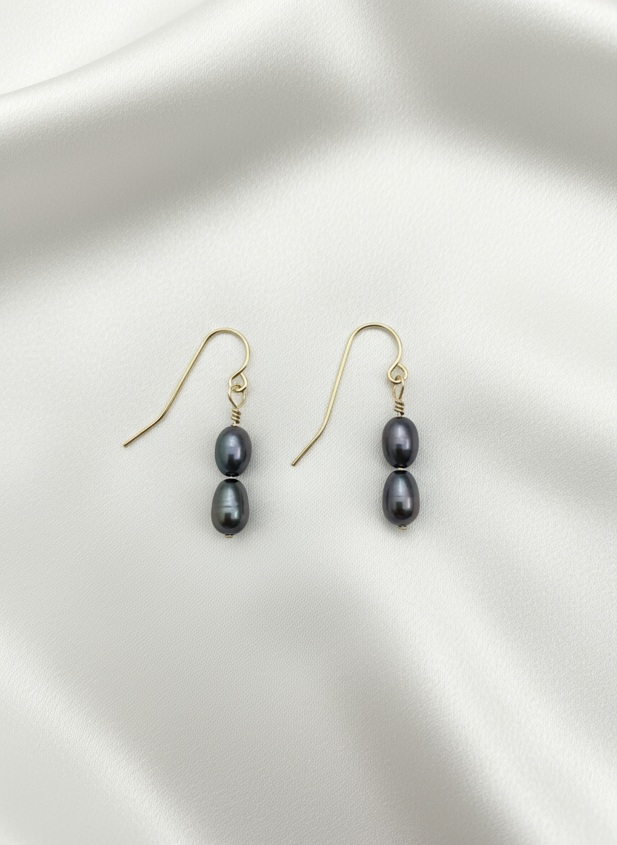 Salvatori Paris Solea Alba Gold Filled Double Black Pearl Drop Earrings