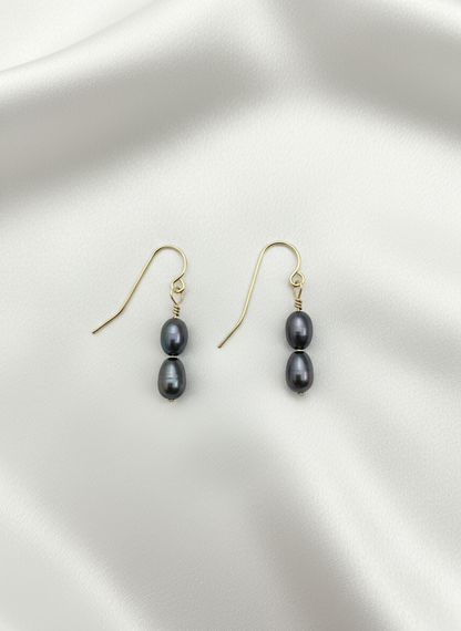Salvatori Paris Solea Alba Gold Filled Double Black Pearl Drop Earrings