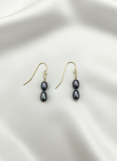 Salvatori Paris Solea Alba Gold Filled Double Black Pearl Drop Earrings