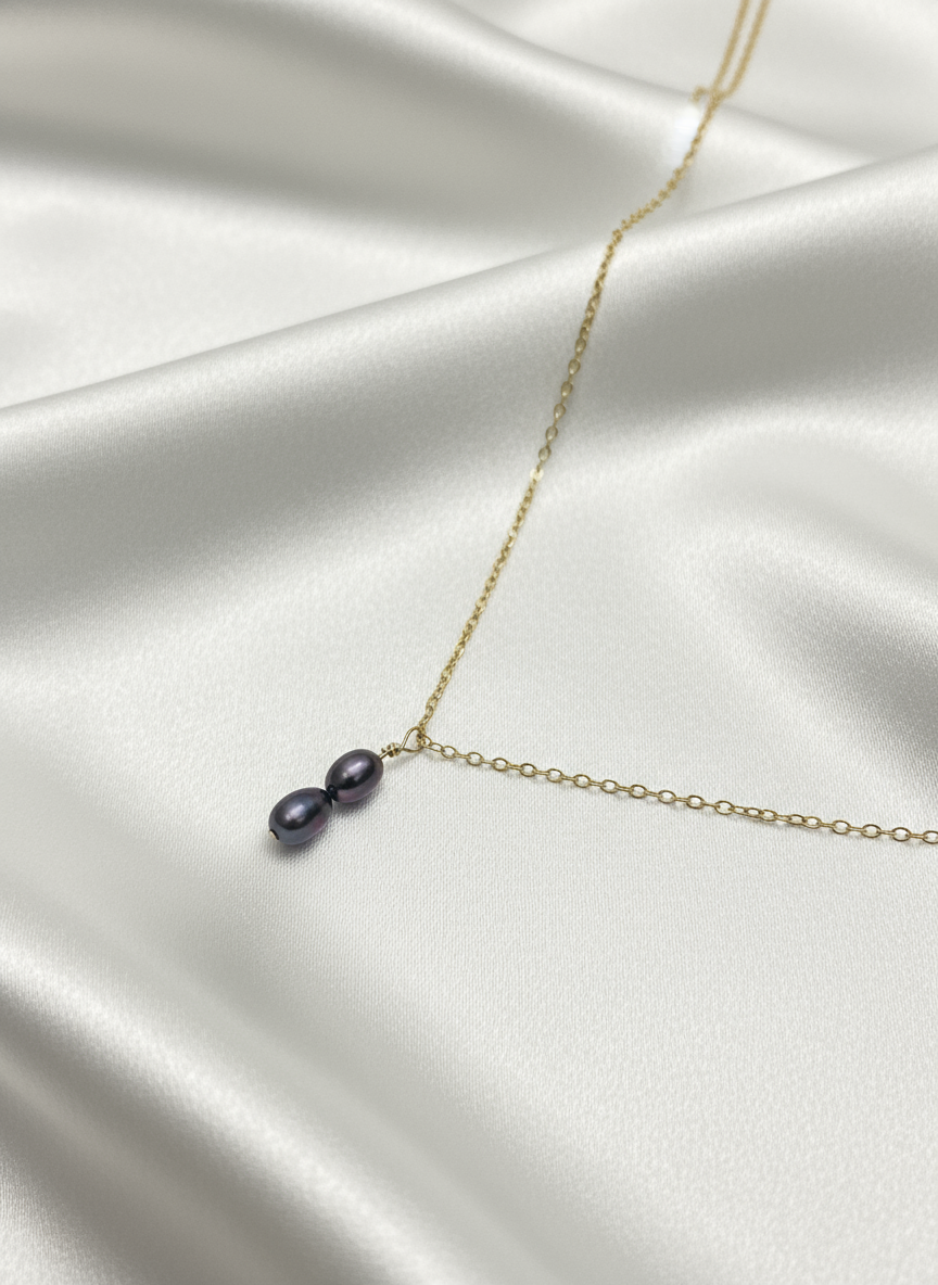 Salvatori Paris Solea Alba Gold Filled Double Black Pearl Necklace