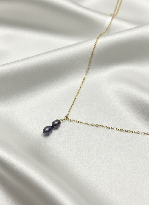 Salvatori Paris Solea Alba Gold Filled Double Black Pearl Necklace