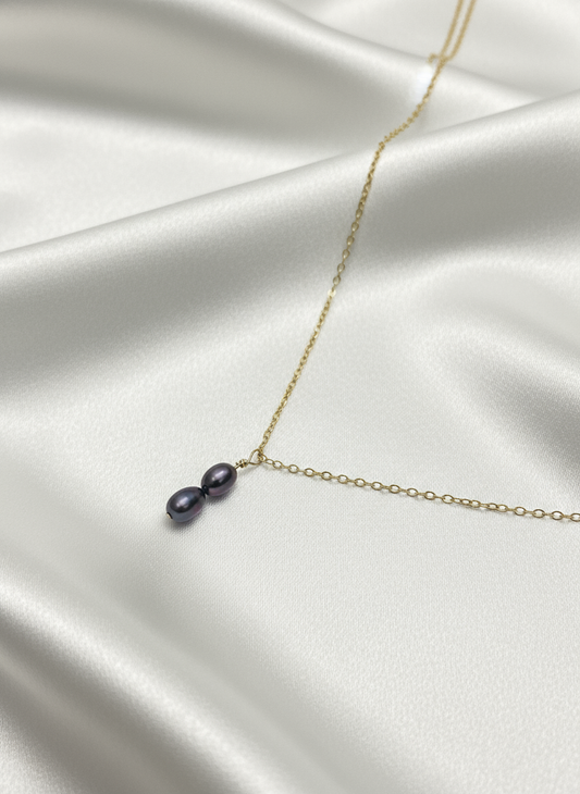 Salvatori Paris Solea Alba Gold Filled Double Black Pearl Necklace
