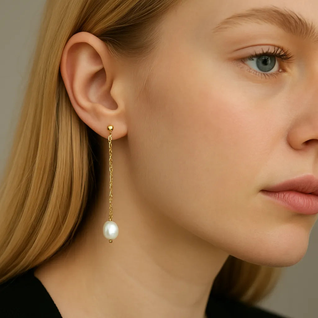 Salvatori Paris Douce Nuit Stud Long Pearl Drop Earrings