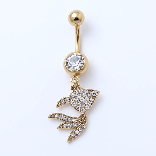 Salvatori Paris Gold Plated Surgical Steel Diamond Fish Belly Bar