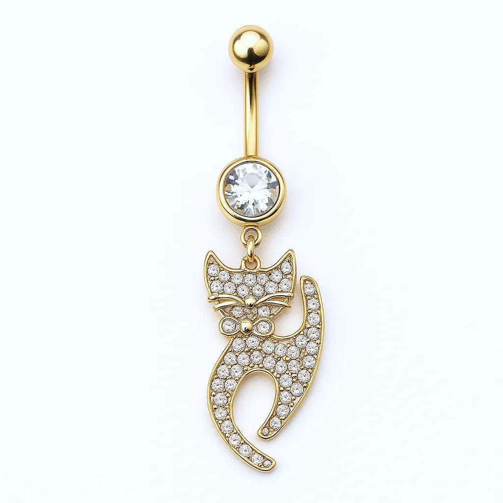 Salvatori Paris Gold Surgical Steel Crystal Cat Belly Piercing