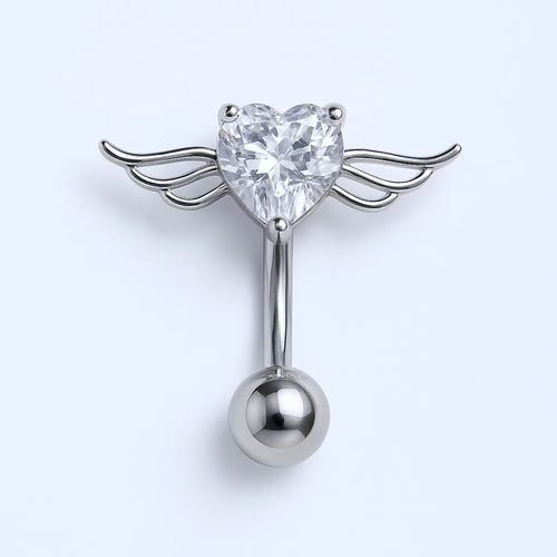 Salvatori Paris Silver Surgical Steel Crystal Winged Heart Belly Button Piercing