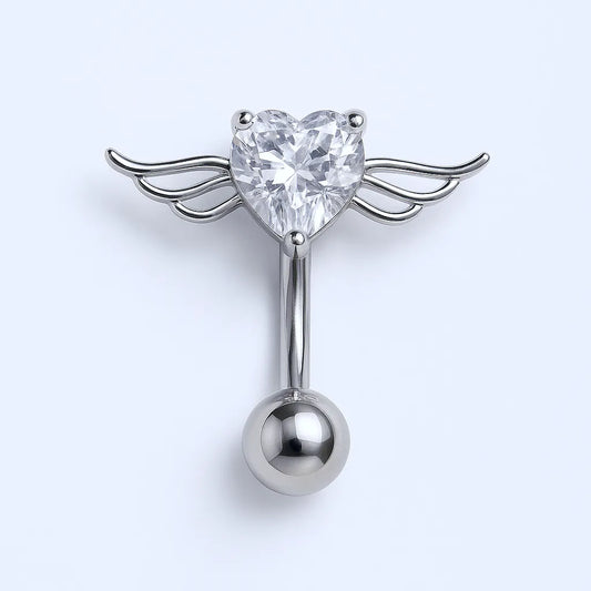 Salvatori Paris Silver Surgical Steel Crystal Winged Heart Belly Button Piercing