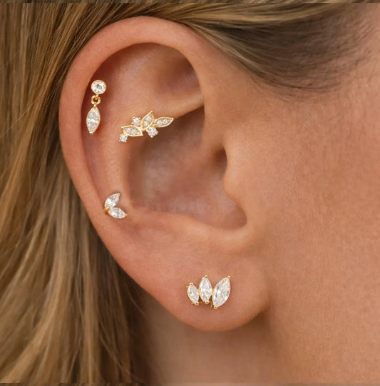 Salvatori Paris Crystal Marquise & Leaf 4 Piece Curated Ear Stack Set