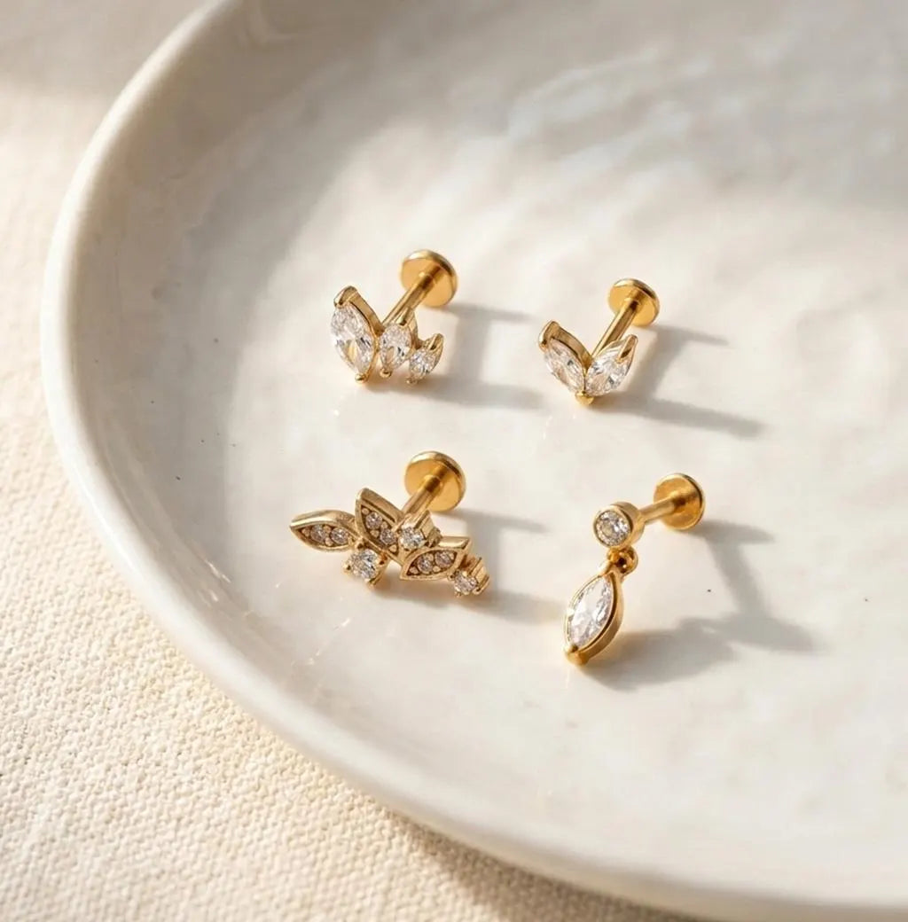 Salvatori Paris Crystal Marquise & Leaf 4 Piece Curated Ear Stack Set