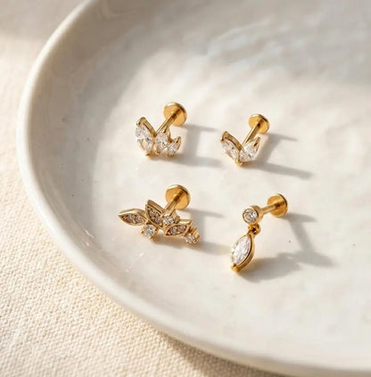 Salvatori Paris Crystal Marquise & Leaf 4 Piece Curated Ear Stack Set