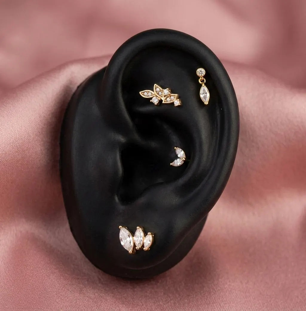 Salvatori Paris Crystal Marquise & Leaf 4 Piece Curated Ear Stack Set