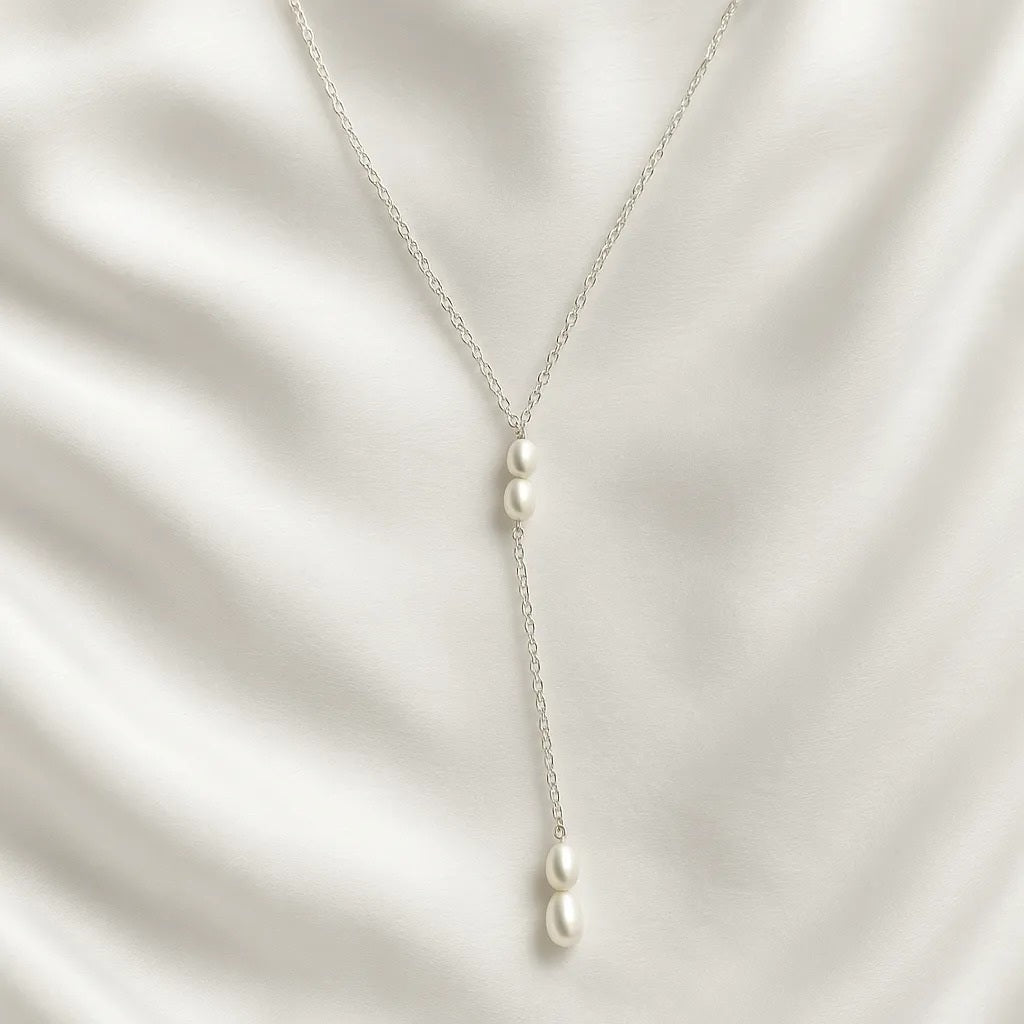 Salvatori Paris Solea Alba Silver Lariat Pearl Choker Necklace