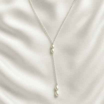 Salvatori Paris Solea Alba Silver Lariat Pearl Choker Necklace