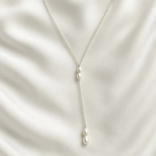 Salvatori Paris Solea Alba Silver Lariat Pearl Choker Necklace