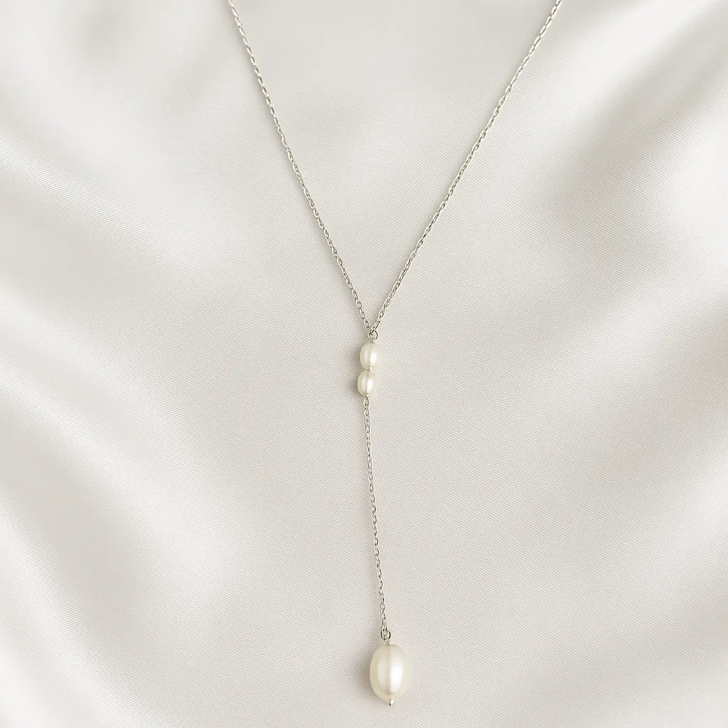 Salvatori Paris Solea Alba Silver Large Lariat Pearl Necklace