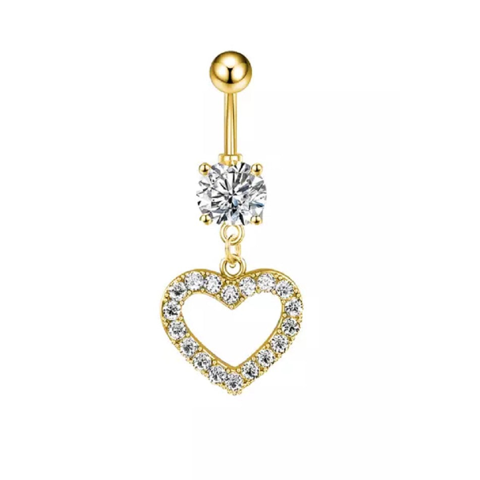 Salvatori Paris Gold Plated Surgical Steel Cubic Zirconia Heart Belly Bar