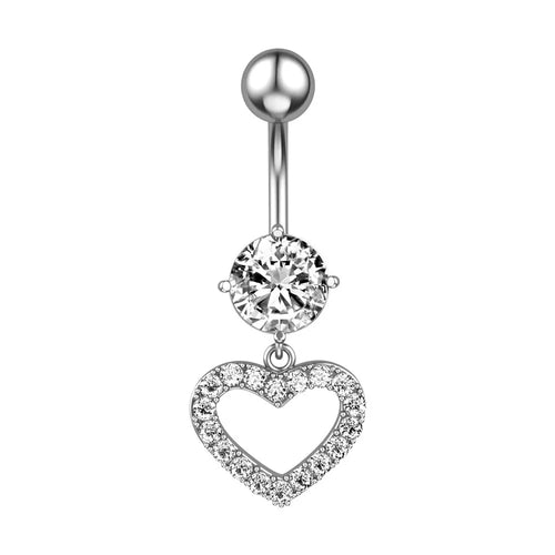Salvatori Paris Surgical Steel Cubic Zirconia Heart Belly Bar
